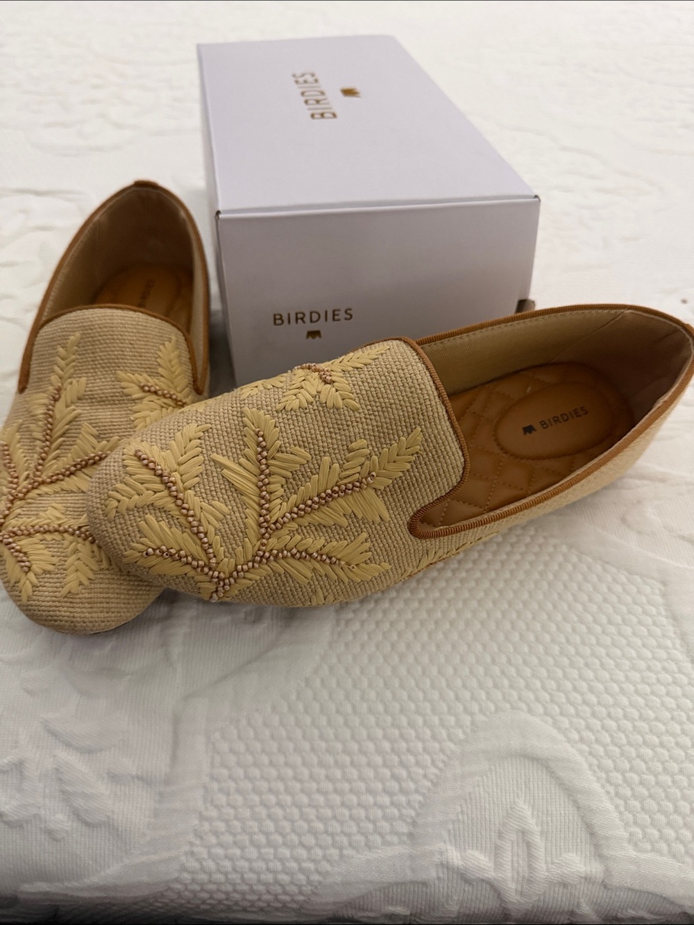 Birdies Beige Embroidered Slip-On Loafers
